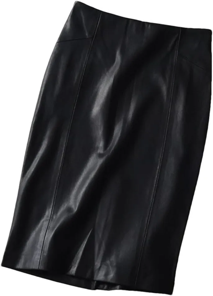 Women Sexy Soft PU Leather Pencil Midi Skirt Autumn Split Faux Leather Pencil Skirt