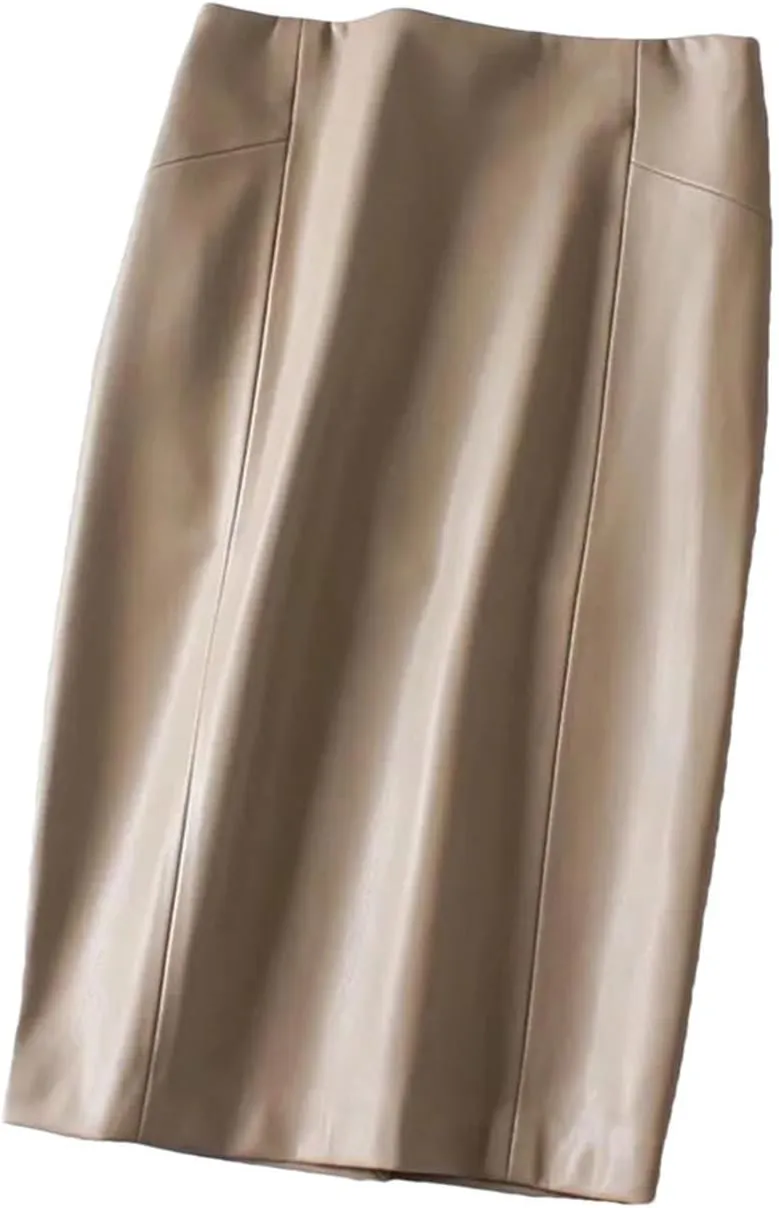 Women Sexy Soft PU Leather Pencil Midi Skirt Autumn Split Faux Leather Pencil Skirt