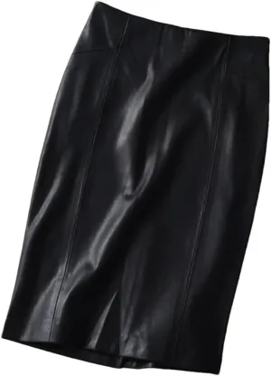 Women Sexy Soft PU Leather Pencil Midi Skirt Autumn Split Faux Leather Pencil Skirt