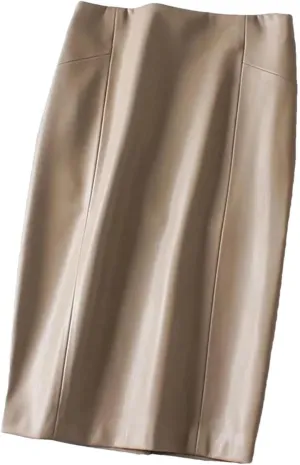 Women Sexy Soft PU Leather Pencil Midi Skirt Autumn Split Faux Leather Pencil Skirt