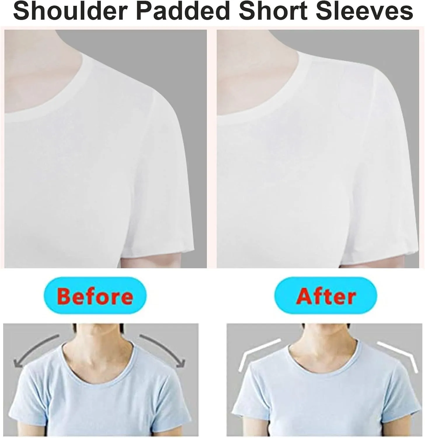 Women Soft Underwear Lingerie Tops 2 in 1 Built-in Shoulder Pad Short Sleeves Ladies Padded Tank Top Shirt