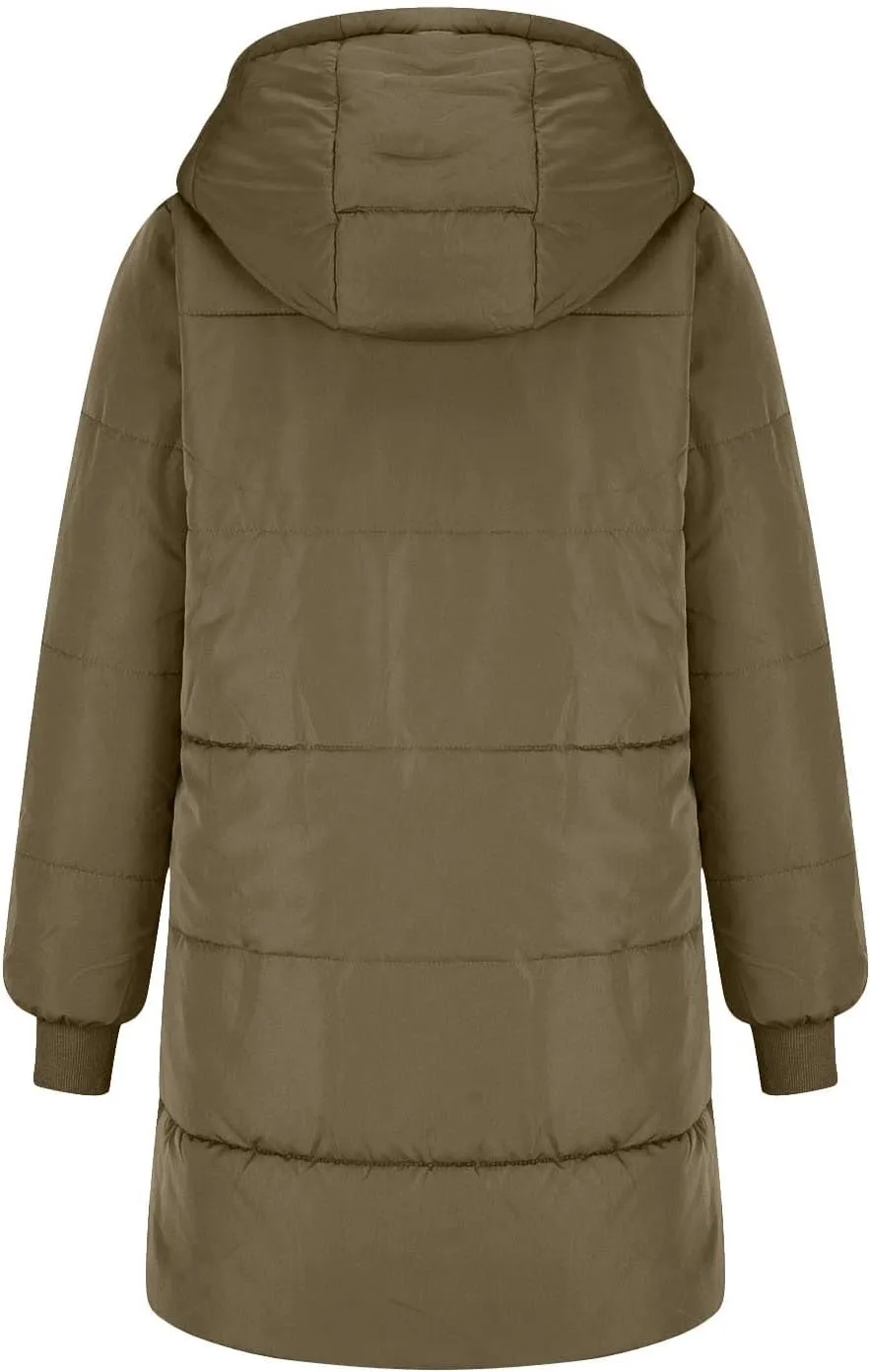Women Winter Down Jacket Long Quilted Puffer Coat Warm Hooded Loose Fit Outerwear Fashion Casual Reversible Jacket