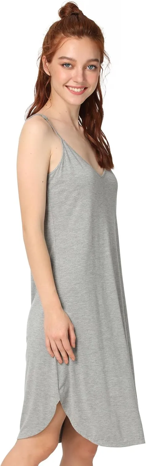 Women's Bamboo Viscose Full Slips for Under Dresses Adjustable Spaghetti Straps Cami Slip Dress