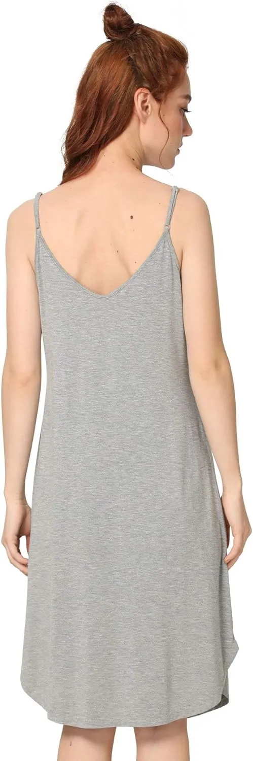 Women's Bamboo Viscose Full Slips for Under Dresses Adjustable Spaghetti Straps Cami Slip Dress