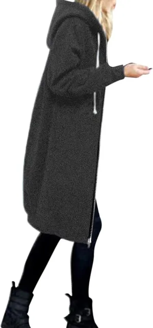 Women's Casual Zip Up Hoodies Long Tunic Sweatshirt Winter Windproof Drawstring Hooded Jacket Outerwear with Pockets
