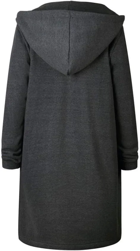 Women's Casual Zip Up Hoodies Long Tunic Sweatshirt Winter Windproof Drawstring Hooded Jacket Outerwear with Pockets