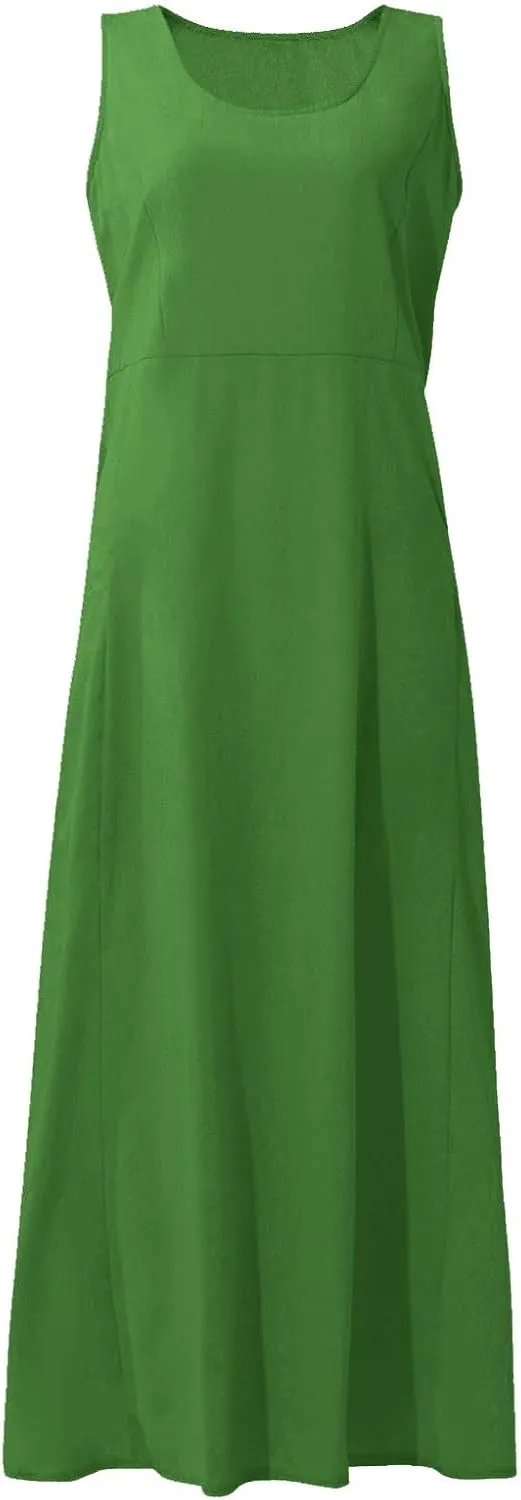 Womens Cotton Linen Sundress 2025 Plus Size Maxi Dresses for Curvy Women Summer Beach Vacation Tank Dress with Pockets