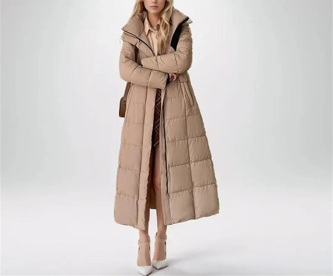 Women's Down Cotton Padded Coat Mid-Length Hooded Zipper Thickened Winter Quilted Jacket