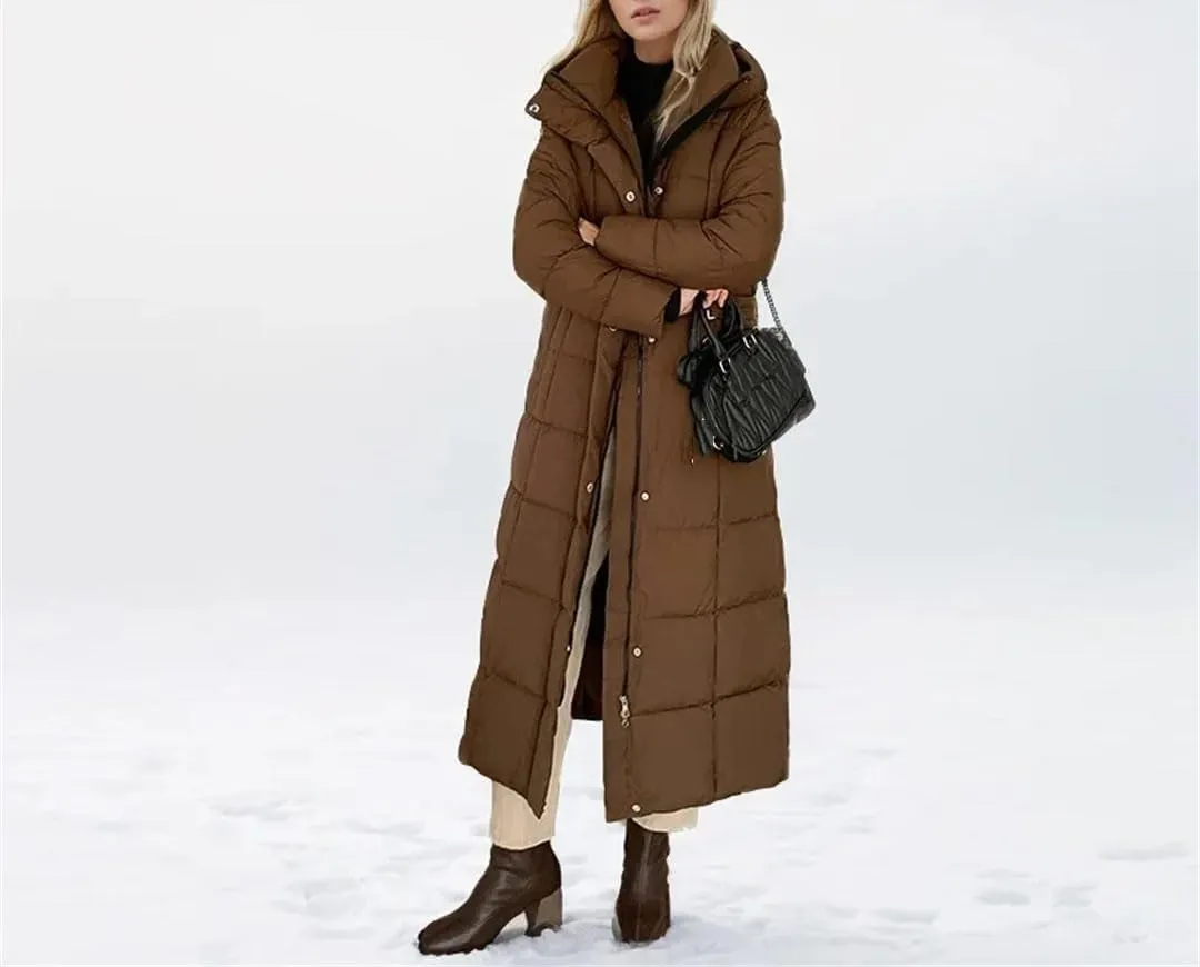 Women's Down Cotton Padded Coat Mid-Length Hooded Zipper Thickened Winter Quilted Jacket