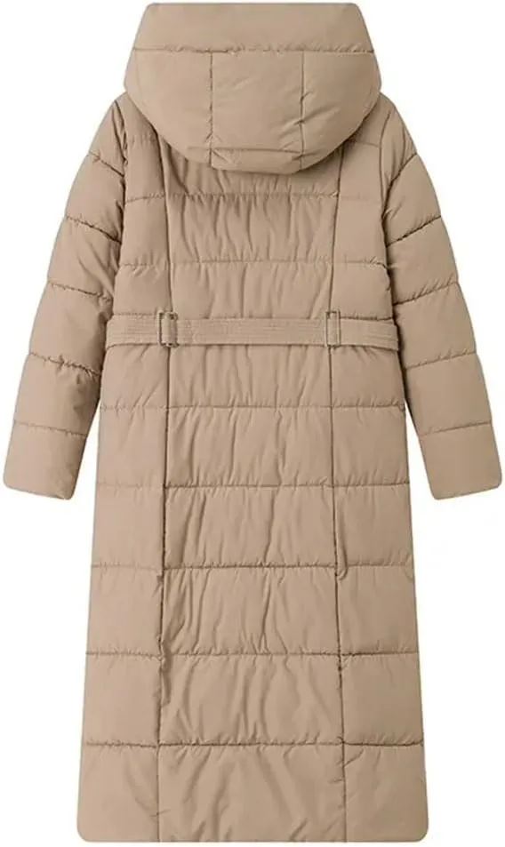 Women's Down Cotton Padded Coat Mid-Length Hooded Zipper Thickened Winter Quilted Jacket