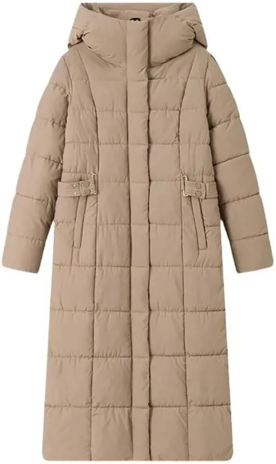 Women's Down Cotton Padded Coat Mid-Length Hooded Zipper Thickened Winter Quilted Jacket