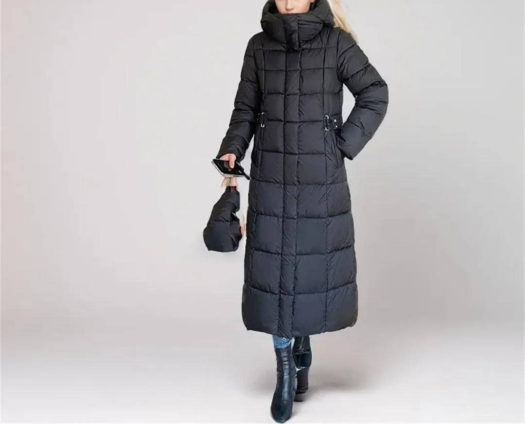 Women's Down Cotton Padded Coat Mid-Length Hooded Zipper Thickened Winter Quilted Jacket