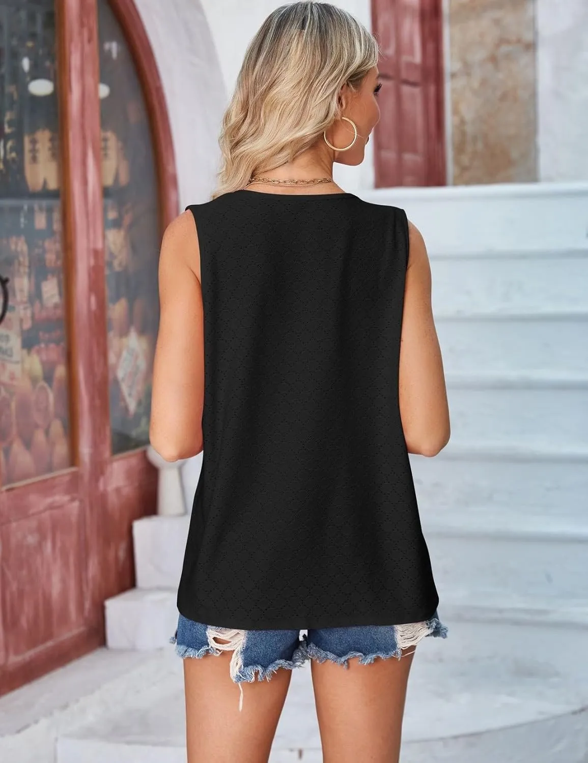 Women's Lightweight Cardigan Summer Hollow Out Sleeveless Cardigan High Low Hem Draped Open Front Vest with Pocket