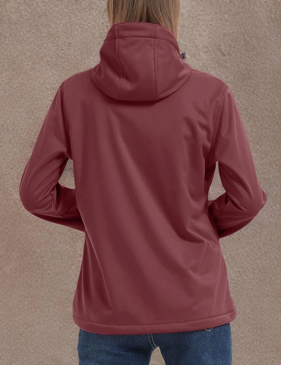 Women's Lightweight Softshell Jacket, Fleece Lined Hooded Windproof Coat Warm Jacket for Outdoor Running Hiking