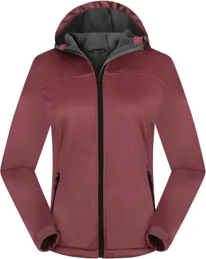 Women's Lightweight Softshell Jacket, Fleece Lined Hooded Windproof Coat Warm Jacket for Outdoor Running Hiking