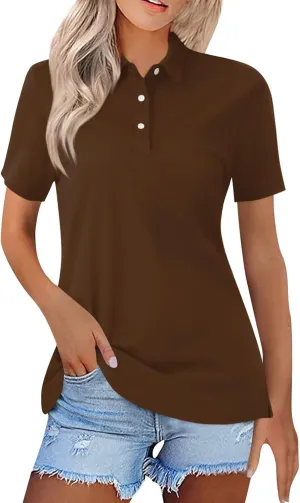 Womens Polo Shirts Trendy Short Sleeve Button Down Shirts Summer Tops for Women Lightweight Dressy Casual Blouses