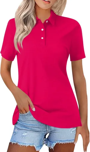 Womens Polo Shirts Trendy Short Sleeve Button Down Shirts Summer Tops for Women Lightweight Dressy Casual Blouses