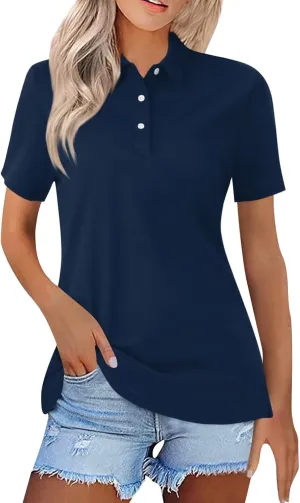 Womens Polo Shirts Trendy Short Sleeve Button Down Shirts Summer Tops for Women Lightweight Dressy Casual Blouses