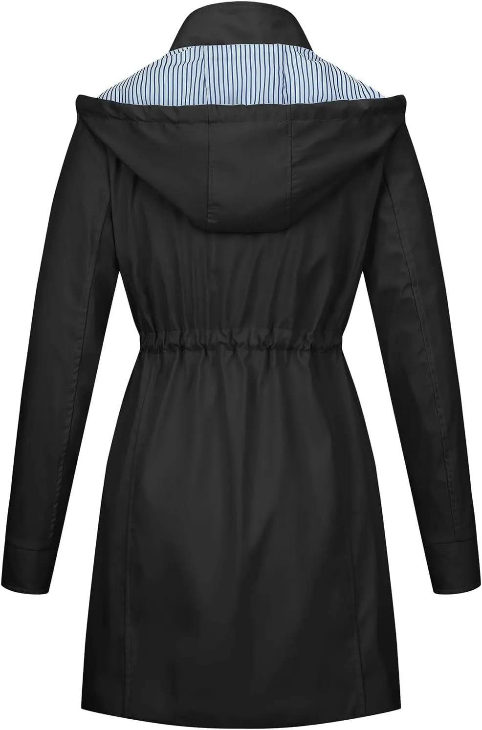 Womens Rain Trench Coat Waterproof with Hood Lightweight Raincoat Long Trench Raincoat Striped Lined Rain Jackets