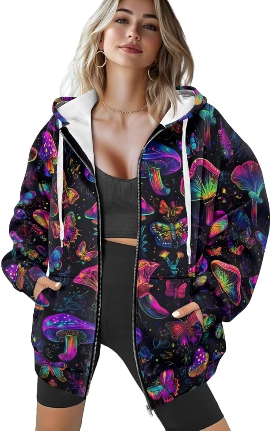 Womens Zip Up Hoodie Long Sleeve Fall Hooded Sweatshirts with Pockets Lightweight Jacket