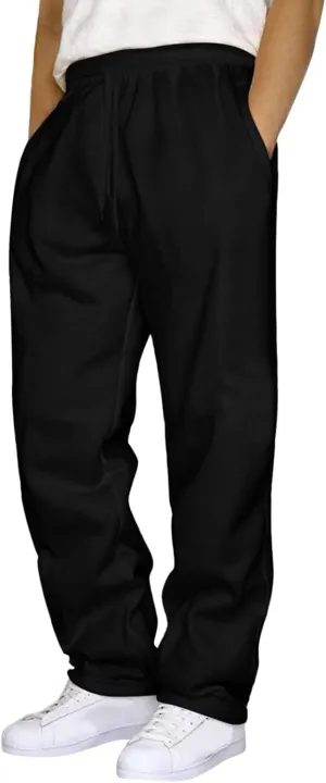 Workout Sweatpants for Men, Comfort Cargo Pants with Pockets, Casual Fleece Joggers Baggy Athletic Wide Leg Track Pants