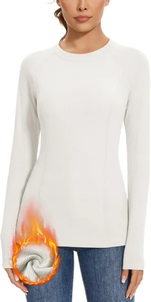 WOWENY Thermal Shirts for Women Base Layer Soft Fleece Lined Long Sleeve Top Thermal Underwear Winter Cold Weather