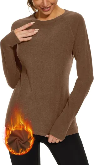 WOWENY Thermal Shirts for Women Base Layer Soft Fleece Lined Long Sleeve Top Thermal Underwear Winter Cold Weather