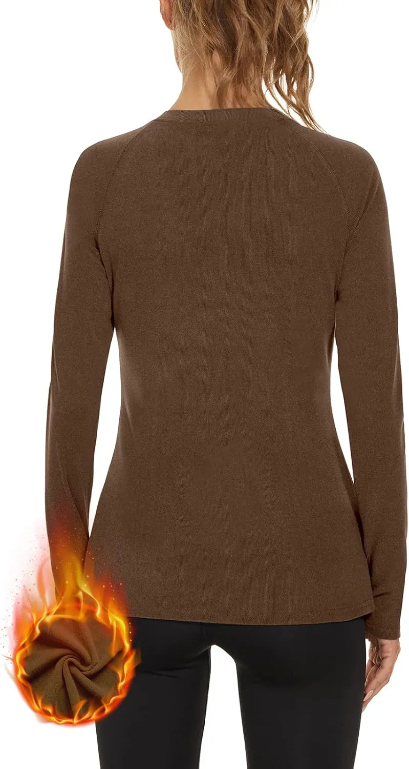 WOWENY Thermal Shirts for Women Base Layer Soft Fleece Lined Long Sleeve Top Thermal Underwear Winter Cold Weather