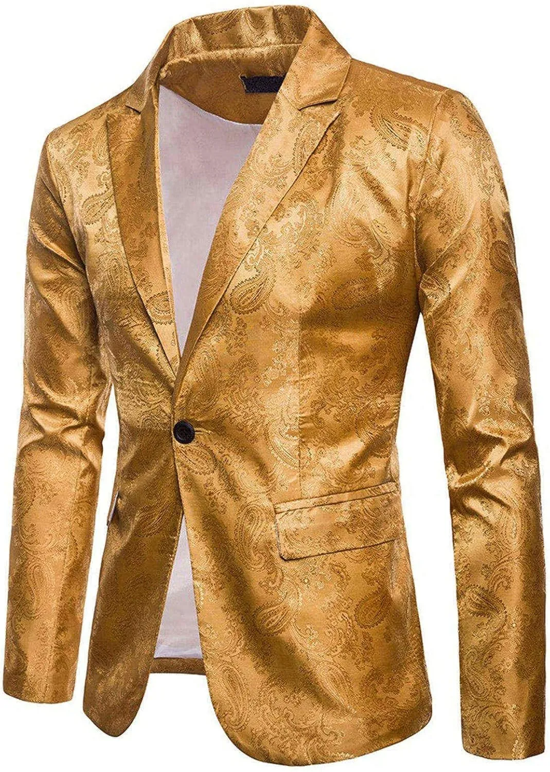 WUAI-Men Casual Suit Blazer Jackets Lightweight Tailored One Button Work Business Sport Coat Outwear Tops