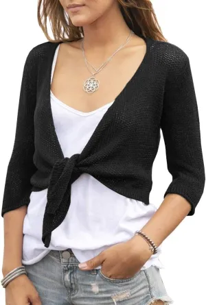 YeMgSiP Women's Tie Front Shrug 3/4 Sleeve Bolero Sheer Knotted Lightweight Cardigan Sweaters Short Shawl Tops