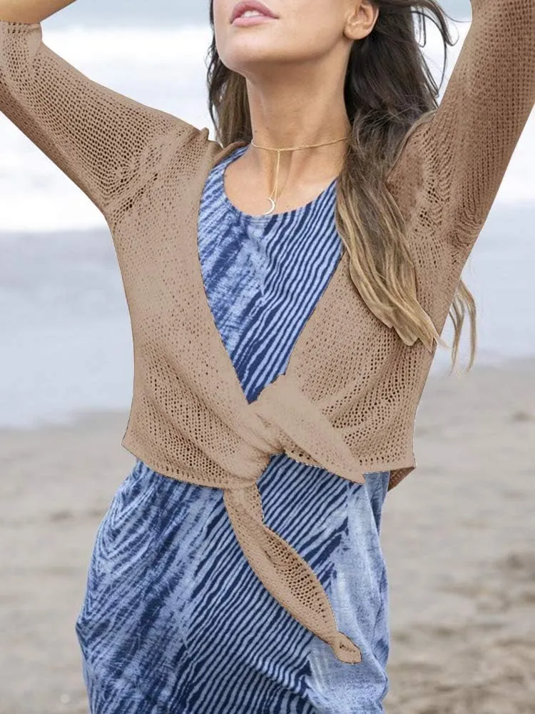 YeMgSiP Women's Tie Front Shrug 3/4 Sleeve Bolero Sheer Knotted Lightweight Cardigan Sweaters Short Shawl Tops