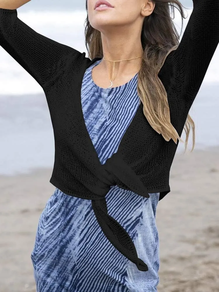 YeMgSiP Women's Tie Front Shrug 3/4 Sleeve Bolero Sheer Knotted Lightweight Cardigan Sweaters Short Shawl Tops